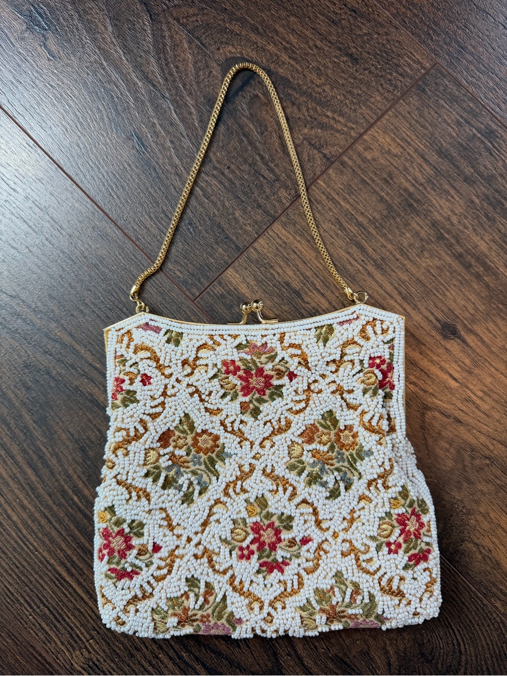 Vintage Beaded Tapestry Floral Evening Bag Made in Hong Kong